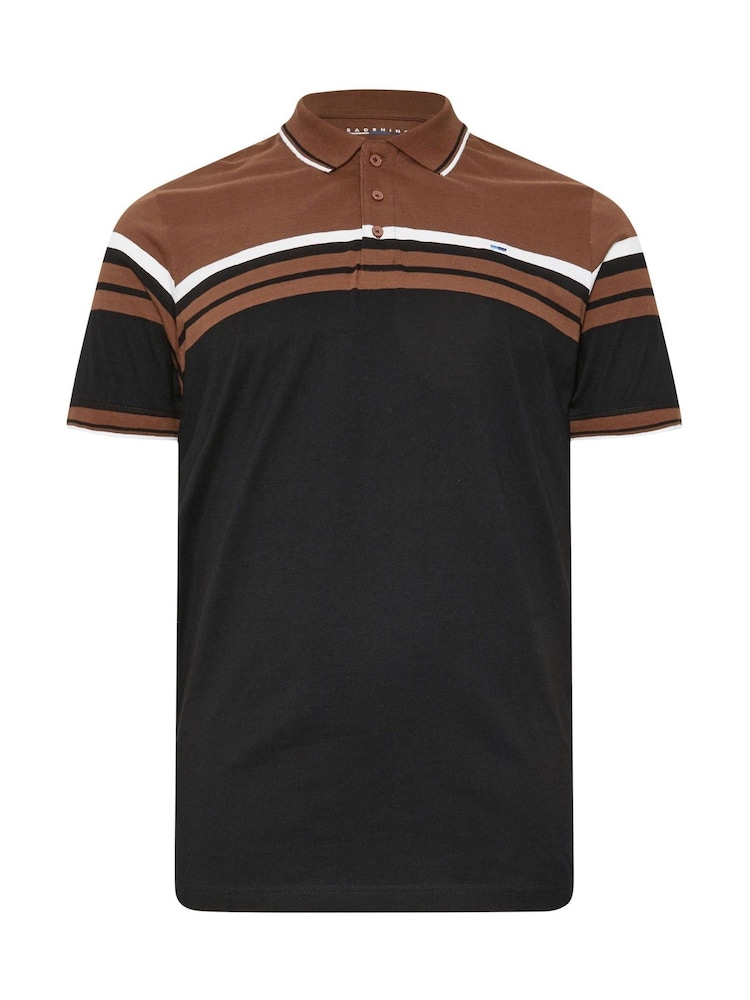 BadRhino Big & Tall Brown 100% Cotton Stripe Jersey Polo Shirt - Image 2 of 3 BadRhino Big & Tall Brown 100% Cotton Stripe Jersey Polo Shirt - Image 2 of 3