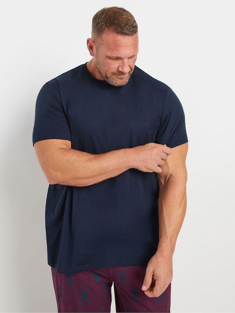 BadRhino Big & Tall Blue 100% Cotton Stag Print Jersey Pyjamas Set - Image 2 of 5