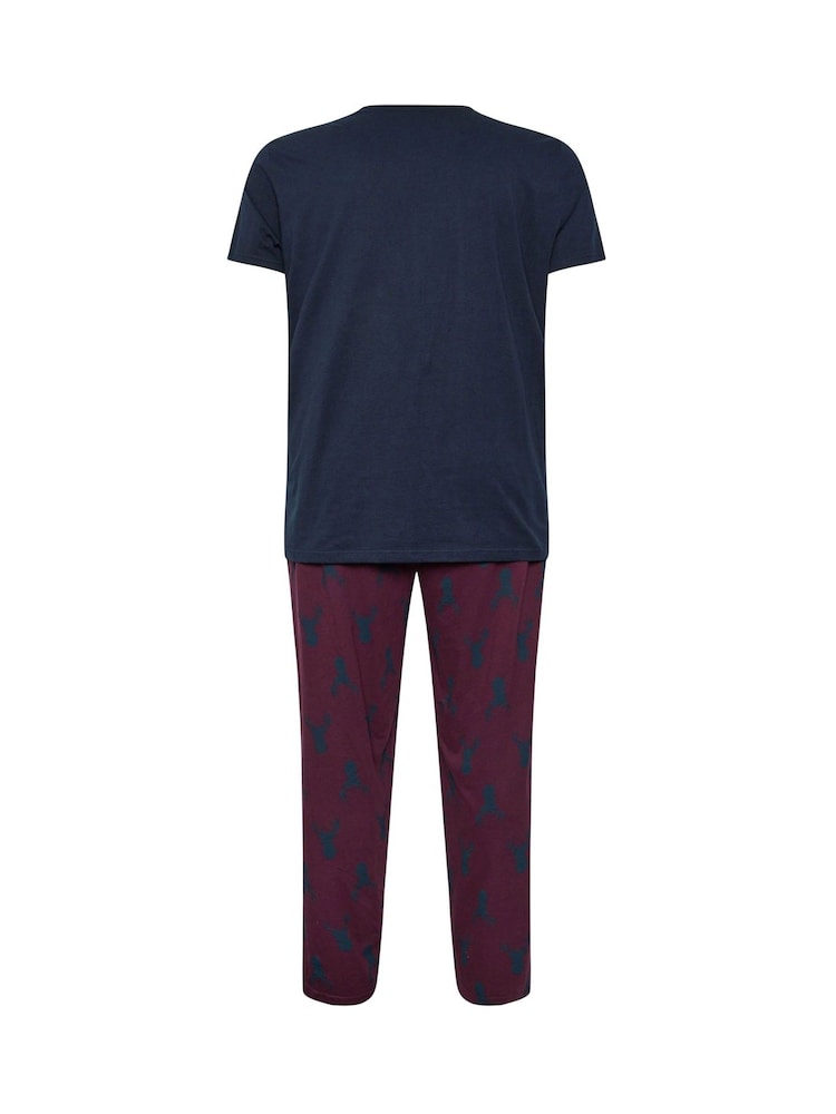 BadRhino Big & Tall Blue 100% Cotton Stag Print Jersey Pyjamas Set - Image 5 of 5