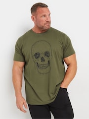 BadRhino Big & Tall Green 100% Cotton Dotted Skull T-Shirt - Image 1 of 3