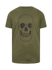 BadRhino Big & Tall Green 100% Cotton Dotted Skull T-Shirt - Image 2 of 3