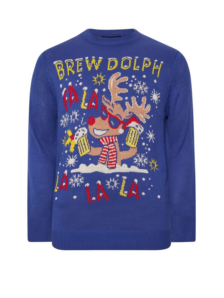 BadRhino Big & Tall Blue Brewdolph Christmas Jumper - Image 4 of 5