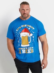 Синий - BadRhino Big & Tall 100% Cotton Christmas Beer T-Shirt - Image 1 of 3
