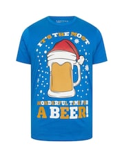 Синий - BadRhino Big & Tall 100% Cotton Christmas Beer T-Shirt - Image 2 of 3