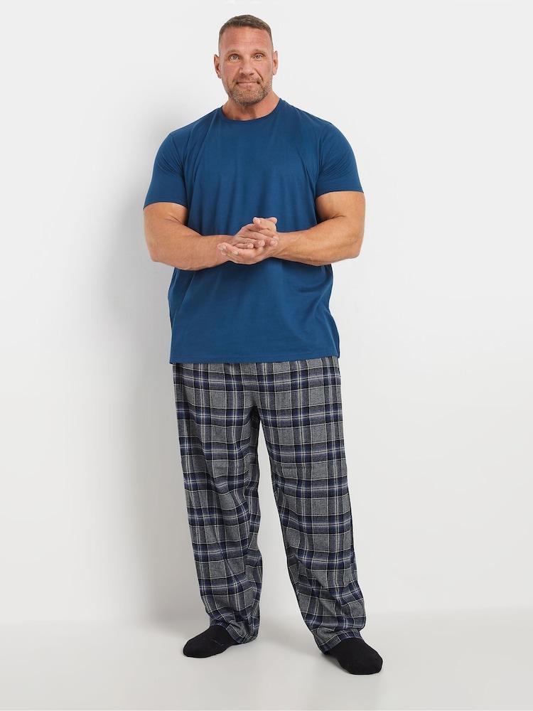 BadRhino Big & Tall Blue 100% Cotton Checked Pyjama Bottom Set - Image 1 of 5