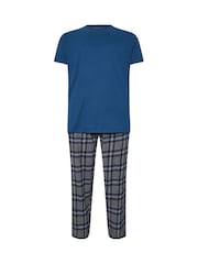 BadRhino Big & Tall Blue 100% Cotton Checked Pyjama Bottom Set - Image 4 of 5