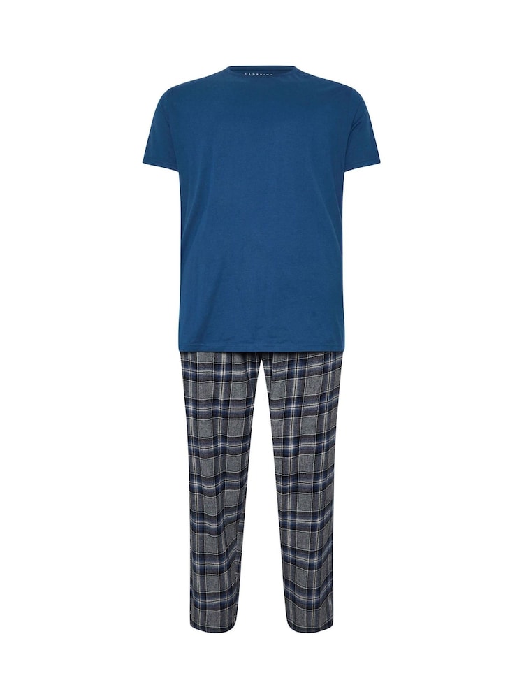 BadRhino Big & Tall Blue 100% Cotton Checked Pyjama Bottom Set - Image 4 of 5