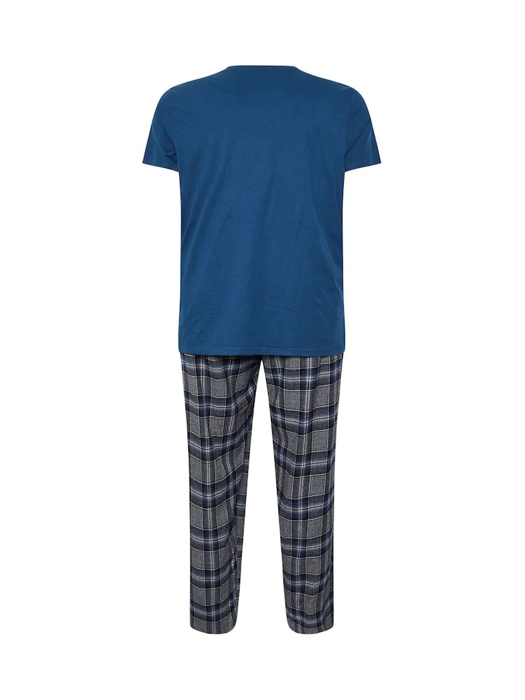 BadRhino Big & Tall Blue 100% Cotton Checked Pyjama Bottom Set - Image 5 of 5