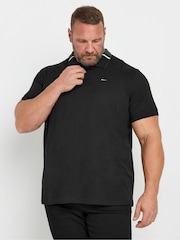 Черный - BadRhino Big & Tall 100% Cotton Jacquard Polo Shirt - Image 1 of 3