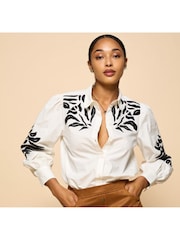 JDY White Embroidered Long Sleeve 100% Cotton Shirt - Image 1 of 8
