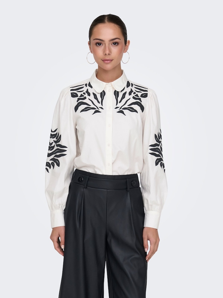 JDY White Embroidered Long Sleeve 100% Cotton Shirt - Image 2 of 8