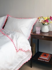 Lulu & Nat White Scallop Edge 100% Cotton Embroidered Bordered Bedlinen Set - Image 1 of 6
