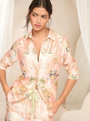 Lipsy Pink Long Sleeve Printed Satin Pjyama Set - Image 3 of 4