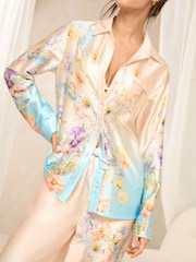 Lipsy Blue Long Sleeve Printed Satin Pjyama Set - Image 2 of 5