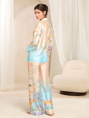 Lipsy Blue Long Sleeve Printed Satin Pjyama Set - Image 5 of 5