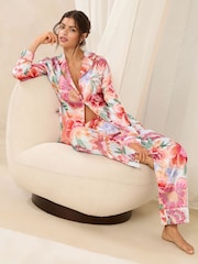 Lipsy Pink Floral Relaxed Long Sleeve Printed Satin Pyjama Set - Image 3 of 4