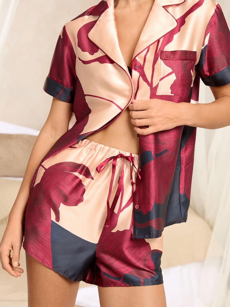 Lipsy Red Satin Shorts Sleeve Shorts Pyjamas - Image 2 of 4