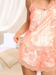 Lipsy Coral Cami and Shorts Satin Pyjamas Set - Image 2 of 4