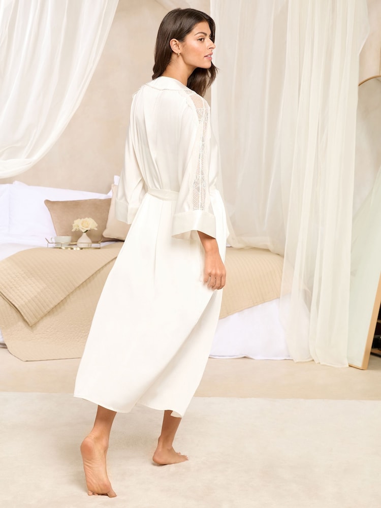 Lipsy Ivory Satin Maxi Dressing Gown Robe With Lace Insert - Image 5 of 5 Lipsy Ivory Satin Maxi Dressing Gown Robe With Lace Insert - Image 5 of 5