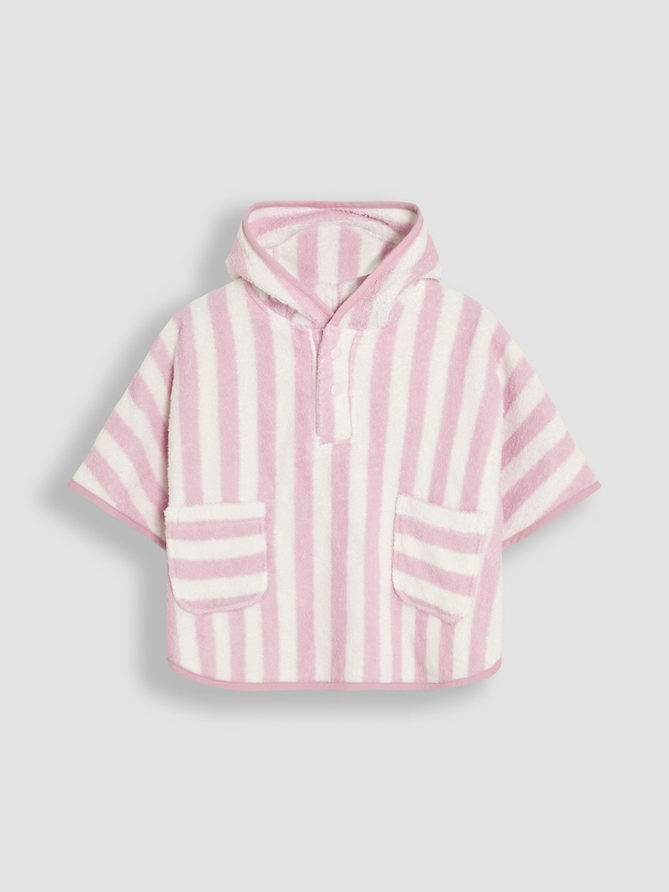 Rosa - JoJo Maman Bébé 100% Cotton Stripe Towelling Poncho - Imagen 1 de 3
