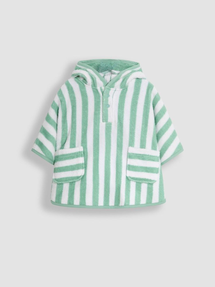 Verde - JoJo Maman Bébé 100% Cotton Stripe Towelling Poncho - Imagen 1 de 3