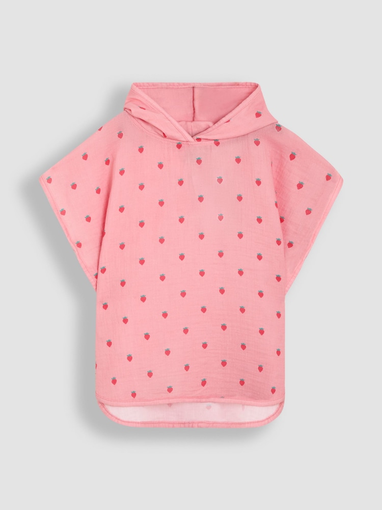 JoJo Maman Bébé Pink 100% Cotton Strawberry Muslin Poncho - Image 1 of 3