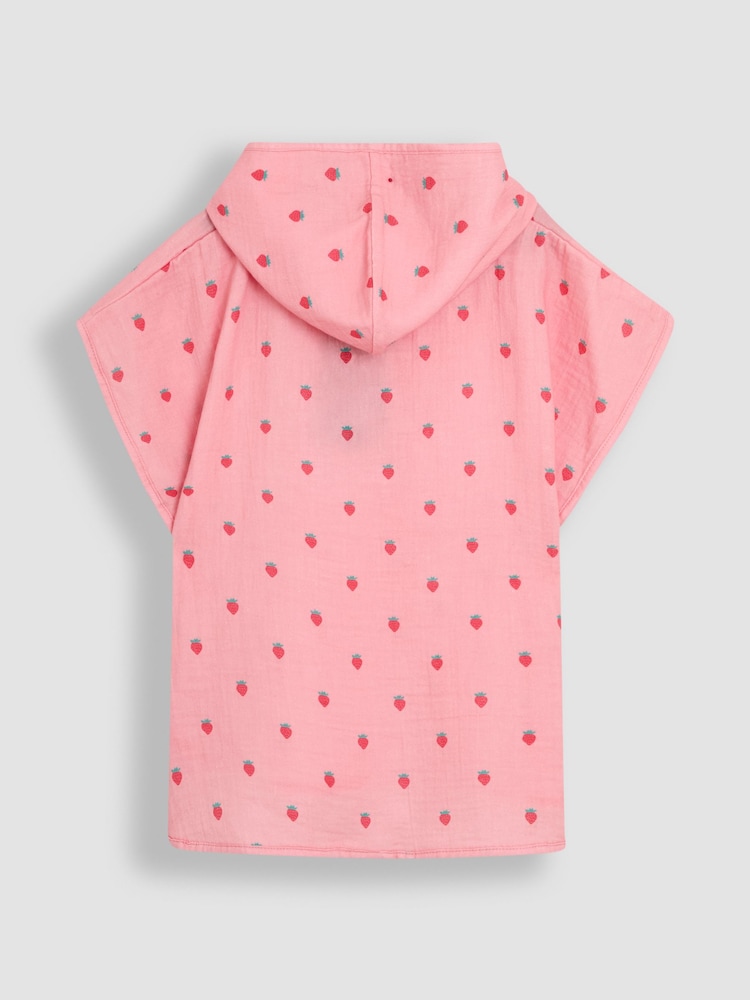 JoJo Maman Bébé Pink 100% Cotton Strawberry Muslin Poncho - Image 2 of 3