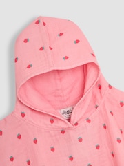 JoJo Maman Bébé Pink 100% Cotton Strawberry Muslin Poncho - Image 3 of 3