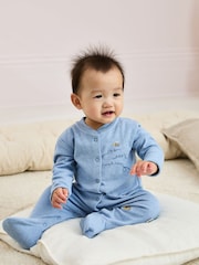 JoJo Maman Bébé Blue Cotton Footed Appliqué Popper Sleepsuit - Image 2 of 6
