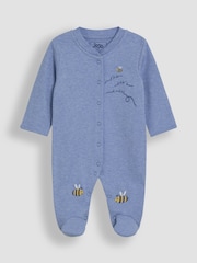 JoJo Maman Bébé Blue Cotton Footed Appliqué Popper Sleepsuit - Image 4 of 6
