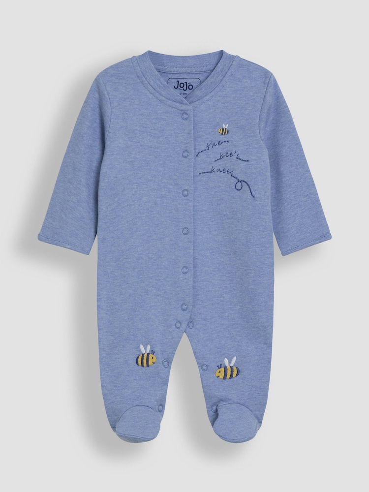 JoJo Maman Bébé Blue Cotton Footed Appliqué Popper Sleepsuit - Image 4 of 6