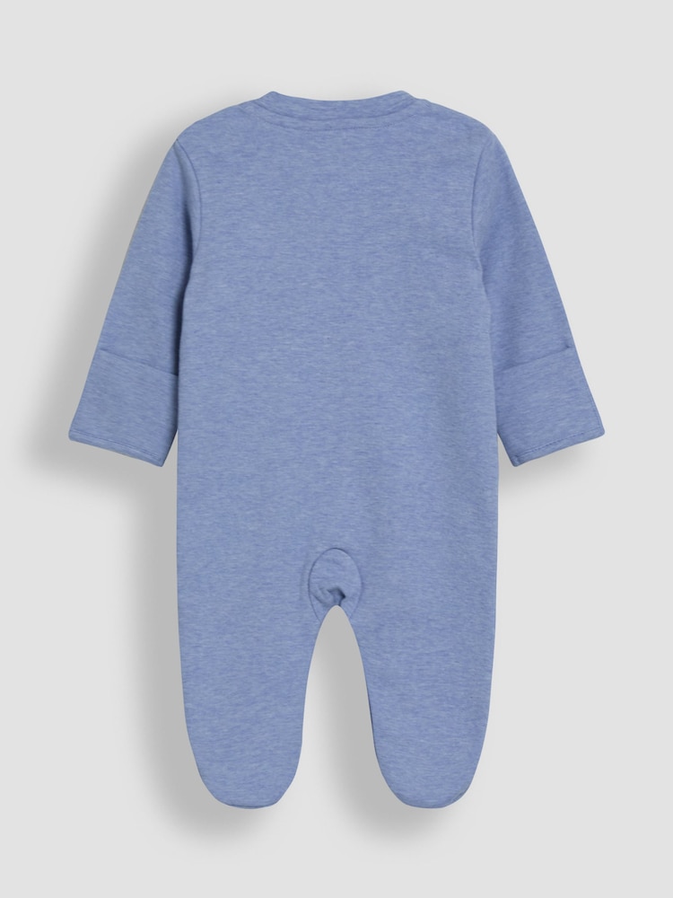 JoJo Maman Bébé Blue Cotton Footed Appliqué Popper Sleepsuit - Image 5 of 6