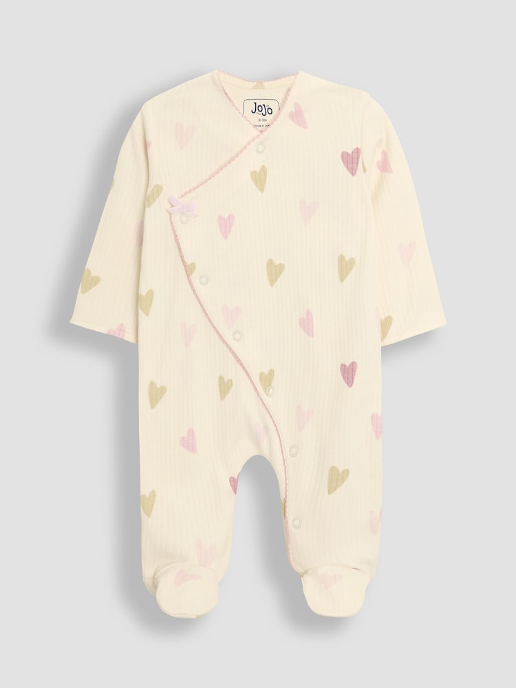 JoJo Maman Bébé Stone Footed Cross-Over 100% Cotton Sleepsuit - Image 1 of 5