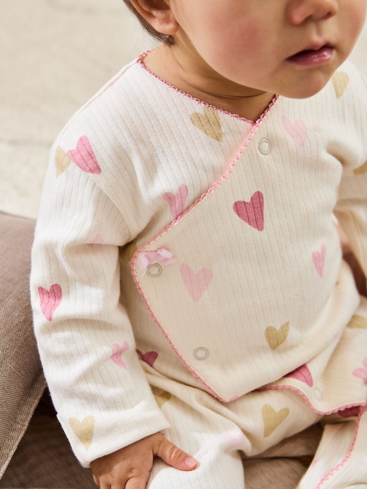 JoJo Maman Bébé Stone Footed Cross-Over 100% Cotton Sleepsuit - Image 2 of 5