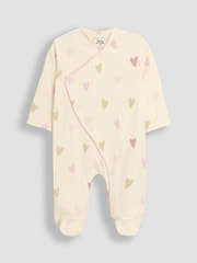 JoJo Maman Bébé Stone Footed Cross-Over 100% Cotton Sleepsuit - Image 3 of 5
