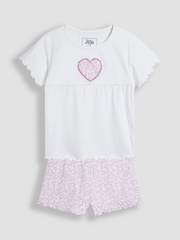 JoJo Maman Bébé White Heart Embroidered Jersey Pyjamas - Image 1 of 10