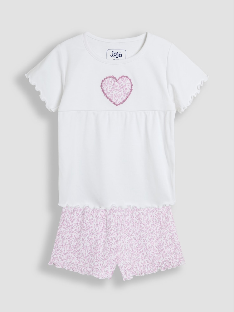 JoJo Maman Bébé White Heart Embroidered Jersey Pyjamas - Image 1 of 10