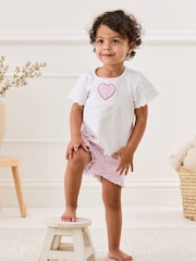 JoJo Maman Bébé White Heart Embroidered Jersey Pyjamas - Image 10 of 10