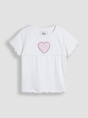 JoJo Maman Bébé White Heart Embroidered Jersey Pyjamas - Image 2 of 10