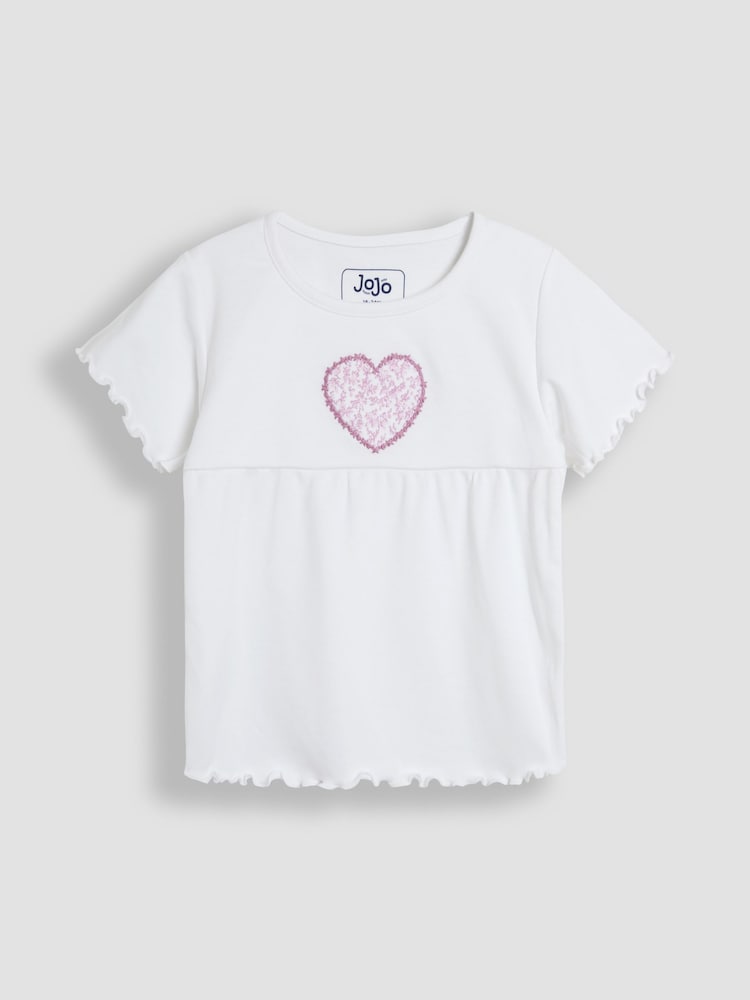 JoJo Maman Bébé White Heart Embroidered Jersey Pyjamas - Image 2 of 10