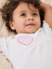 JoJo Maman Bébé White Heart Embroidered Jersey Pyjamas - Image 7 of 10