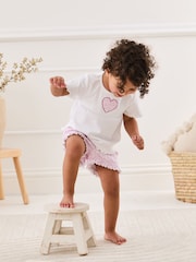 JoJo Maman Bébé White Heart Embroidered Jersey Pyjamas - Image 8 of 10