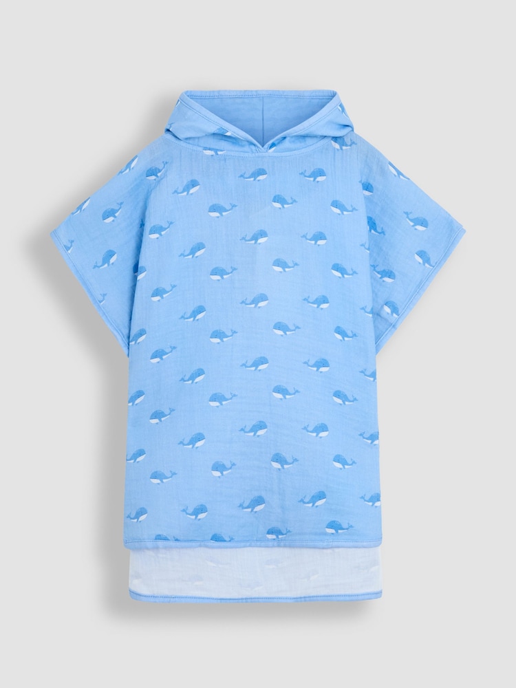 JoJo Maman Bébé Blue 100% Cotton Whale Muslin Poncho - Image 1 of 3