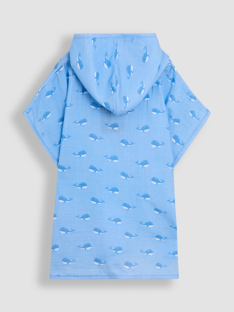 JoJo Maman Bébé Blue 100% Cotton Whale Muslin Poncho - Image 2 of 3