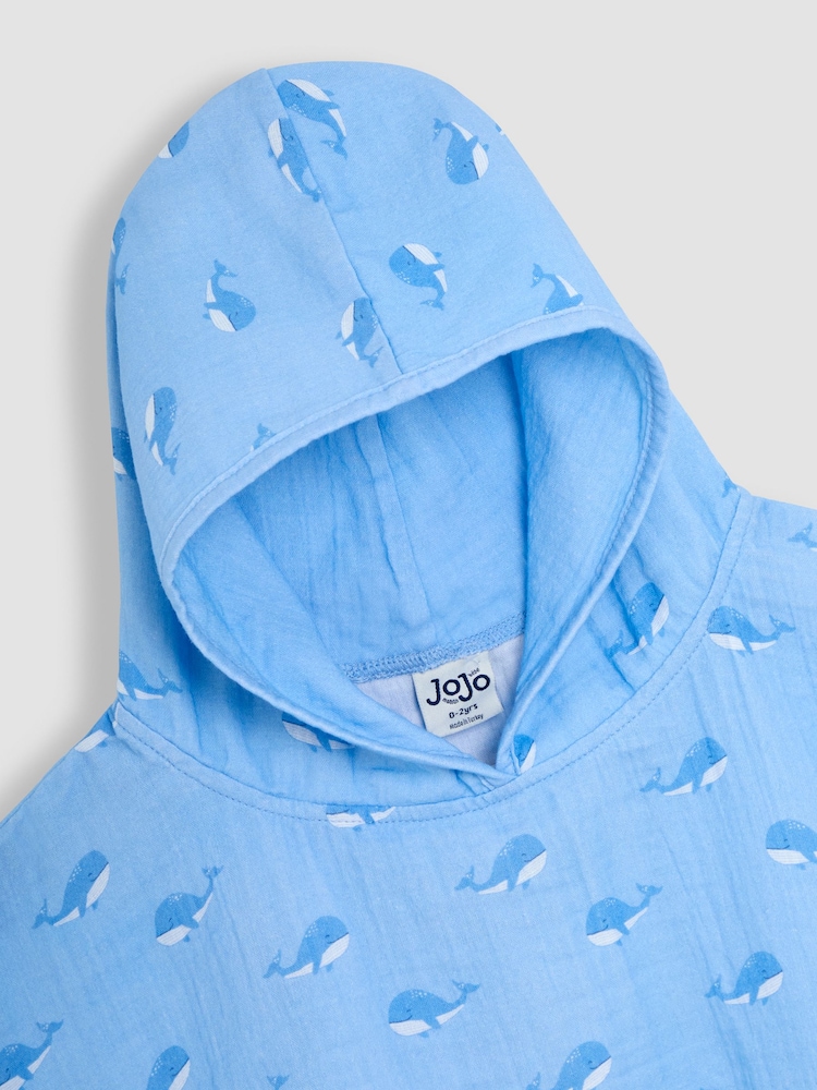 JoJo Maman Bébé Blue 100% Cotton Whale Muslin Poncho - Image 3 of 3