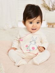 JoJo Maman Bébé Stone Cotton Footed Embroidered Cross-Over Sleepsuit - Image 1 of 6
