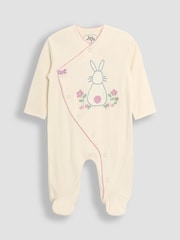 JoJo Maman Bébé Stone Cotton Footed Embroidered Cross-Over Sleepsuit - Image 4 of 6