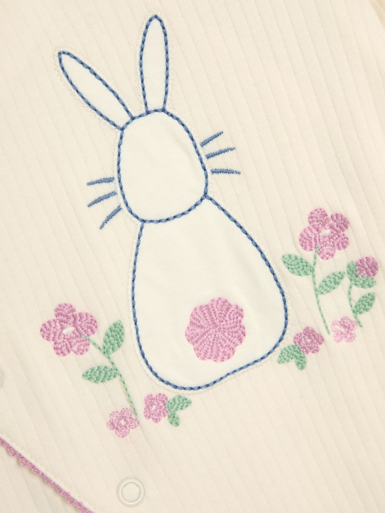 JoJo Maman Bébé Stone Cotton Footed Embroidered Cross-Over Sleepsuit - Image 6 of 6