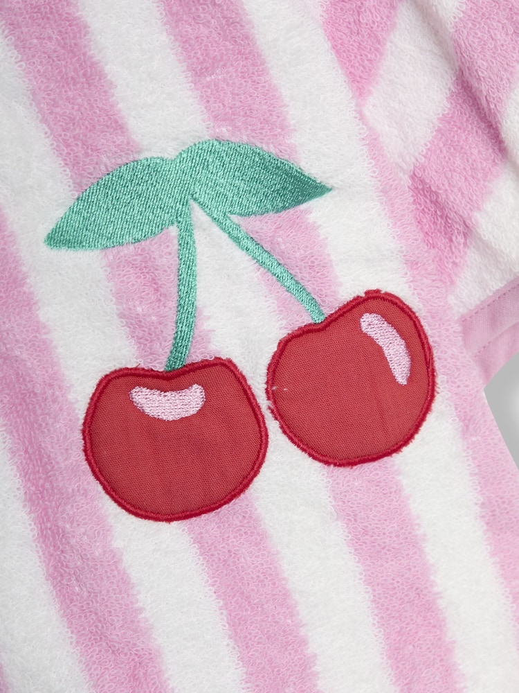 JoJo Maman Bébé Pink Stripe Cherry Appliqué Towelling Poncho - Image 7 of 7