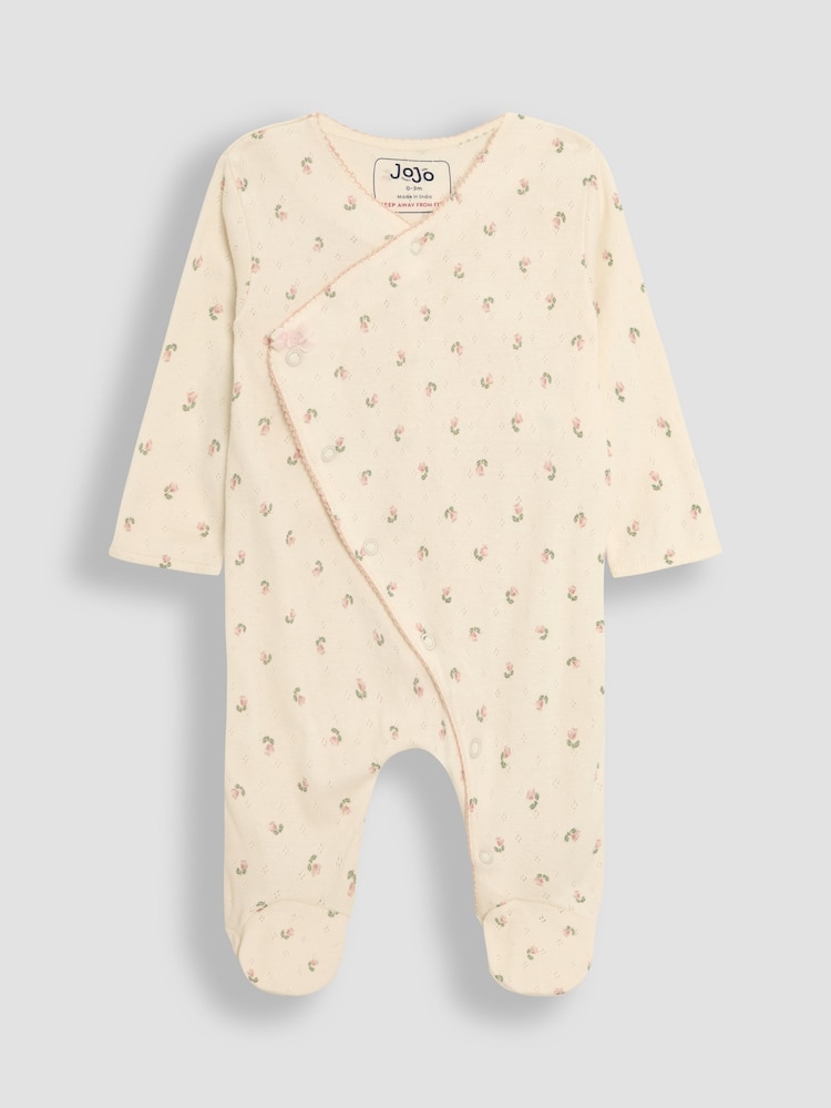 JoJo Maman Bébé Natural Cotton Footed Sleepsuit and Bib Set 2 Piece - Image 2 of 5